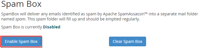 Click Enable Spam Box